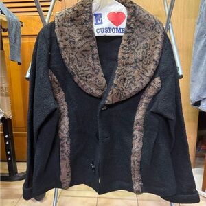 Lisa International Black and Brown Faux Fur Jacket